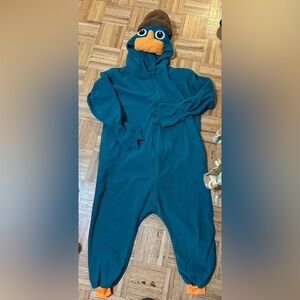 Perry the Platypus Teal Fleece Zip-Up Onesie size men small